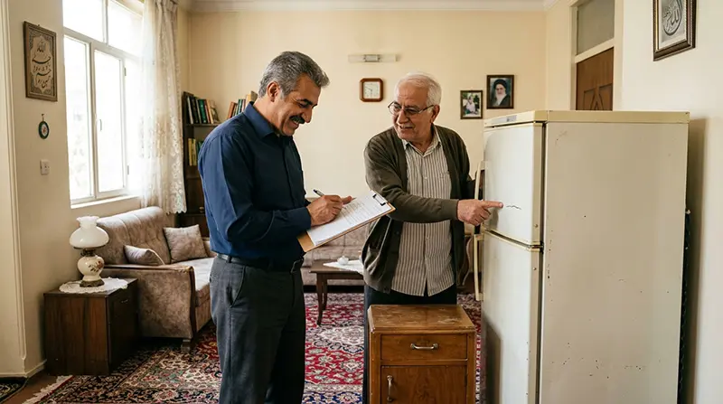 تصویری از سمسار و مشتری با کارشناسی منصفانه و بررسی وضعیت وسیله در خانه