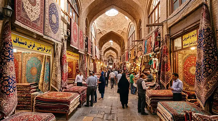 بررسی قیمت فرش دستباف قدیمی دست دوم و آشنایی با مکتب‌های بافت کاشان، تبریز، اصفهان و بختیاری در بازار تهران.