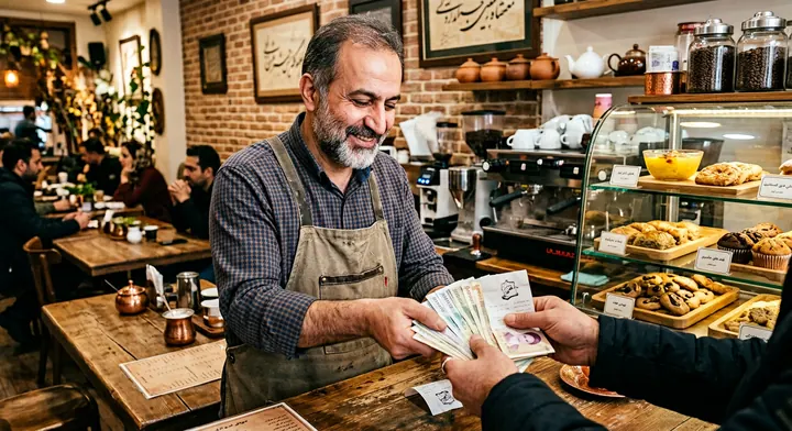 تسویه نقدی سمساری در اندرزگو با صاحب کافه پشت پیشخوان