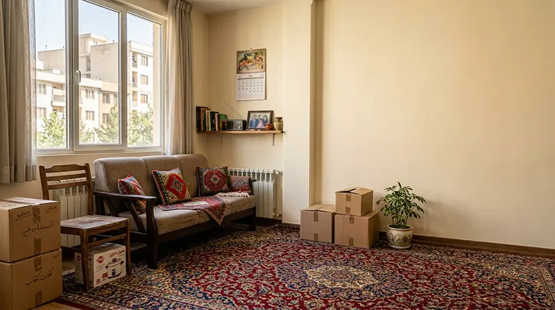 نمایی از خانه ایرانی و اسباب‌کشی که نشان می‌دهد بهترین زمان فروش وسایل دست دوم معمولاً در فصل‌های پرتقاضا است