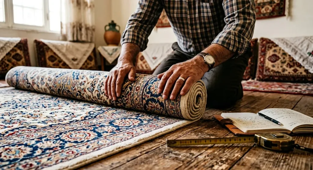 کارشناسی فرش ماشینی دست دوم در محل توسط کارشناس سمساری آفتاب