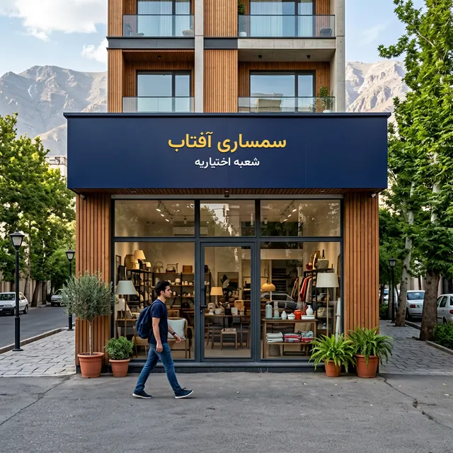 مغازه سمساری در اختیاریه با نمای چوبی و تابلوی شعبه اختیاریه در خیابان