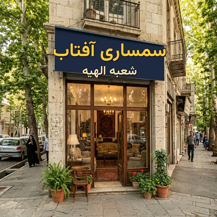 مغازه سمساری در الهیه با تابلوی سمساری آفتاب شعبه الهیه