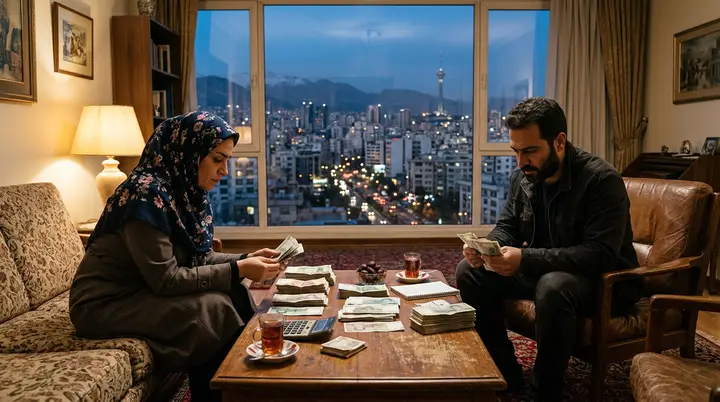 شمارش پول نقد خریدار سمساری در ملاصدرا روی میز پذیرایی