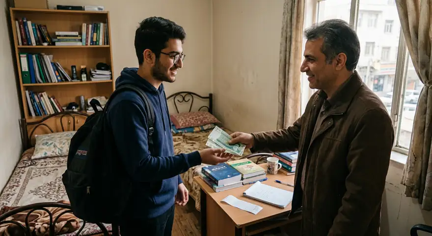 پرداخت نقدی سمساری در انقلاب به دانشجوی جوان در خانه دانشجویی