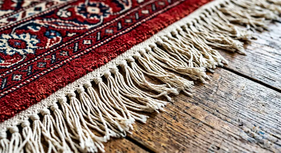 ریشه فرش دستباف با گره های دستی در انتهای فرش