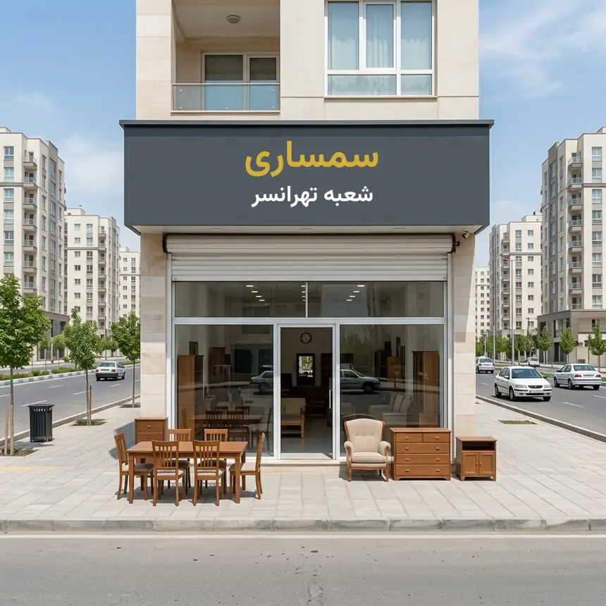 مغازه سمساری در تهرانسر با تابلوی شعبه تهرانسر زیر برج نوساز