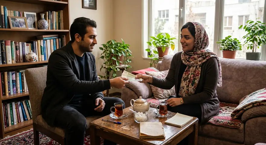 پرداخت نقدی سمساری در ولیعصر به خانم جوان در آپارتمان